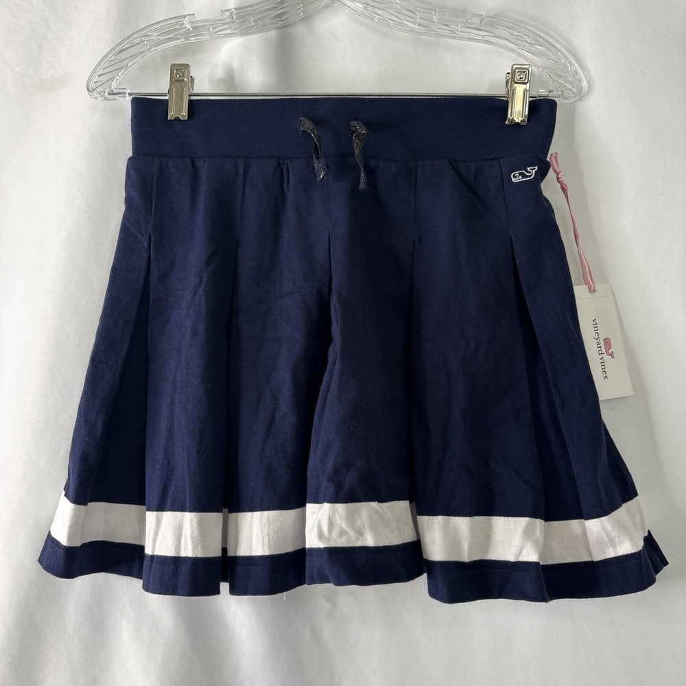 Vineyard Vines Youth Girls M Pleated Rugby Skirt Navy Blue White‎ Stripe Logo